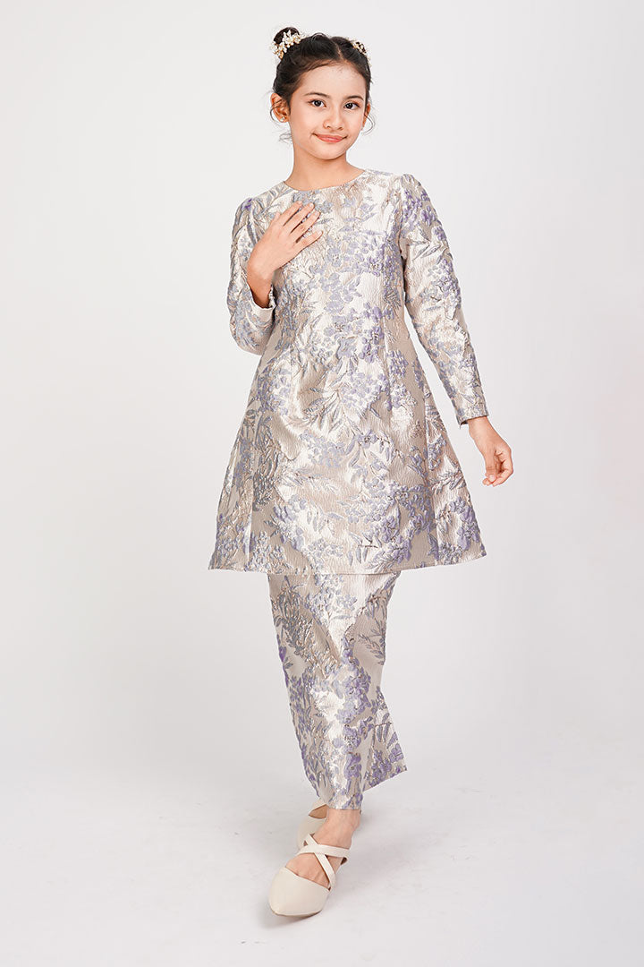 Peony Kids Kurung Brocade Blue