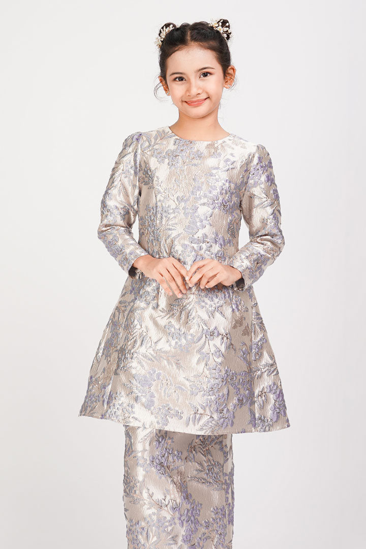 Peony Kids Kurung Brocade Blue