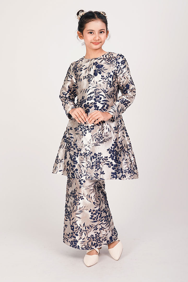 Peony Kids Kurung Brocade Navy