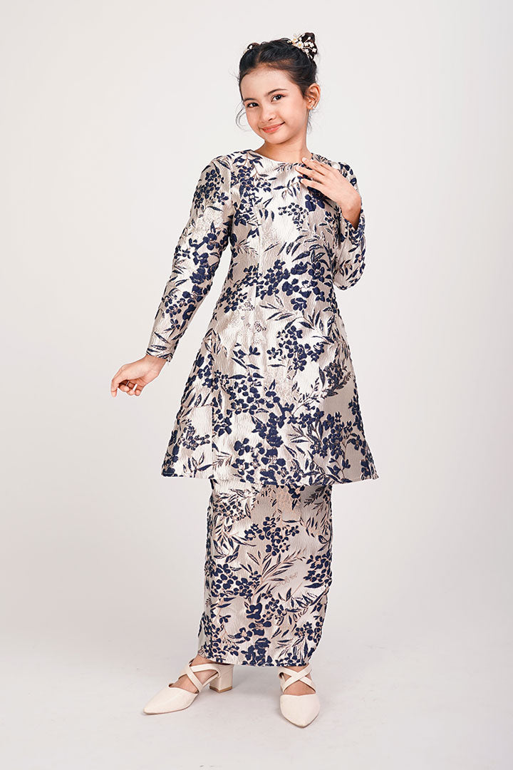 Peony Kids Kurung Brocade Navy