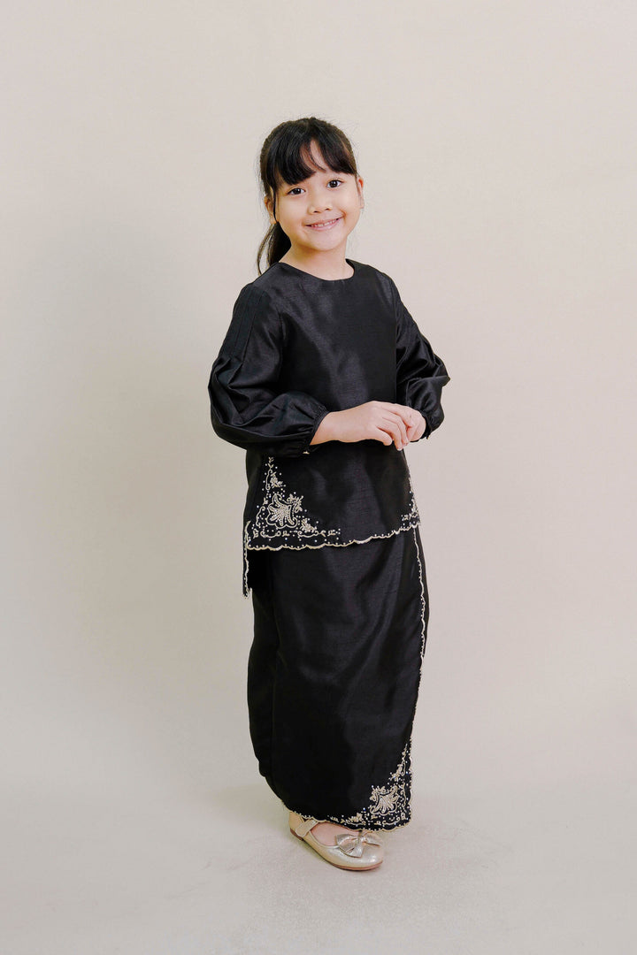 Evelyn Kids Kurung with Embroidery in Black
