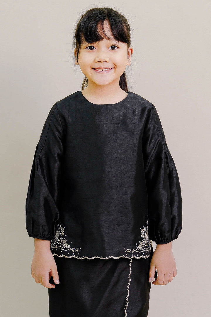 Evelyn Kids Kurung with Embroidery in Black