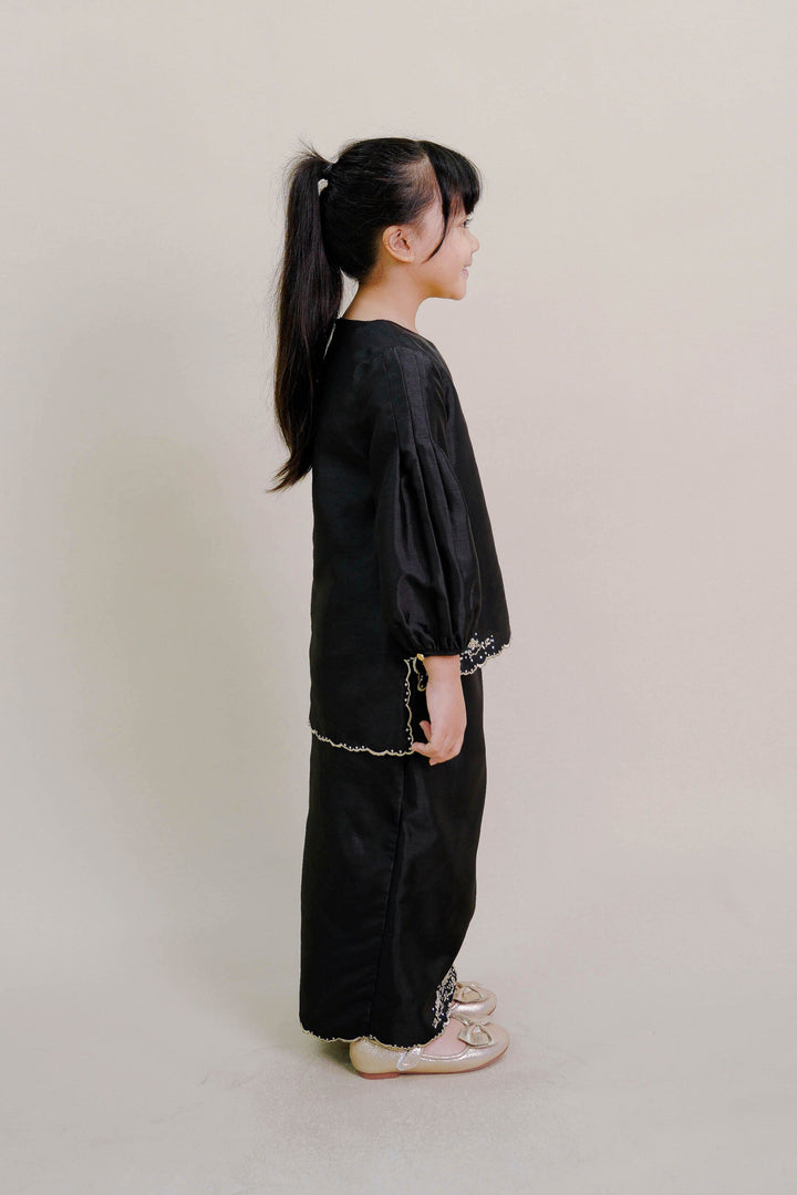Evelyn Kids Kurung with Embroidery in Black