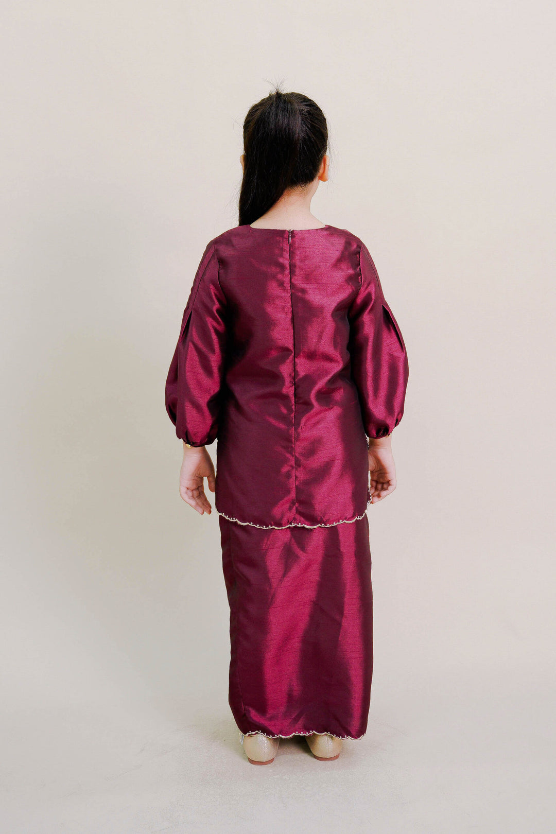 Evelyn Kids Kurung with Embroidery in Burgundy