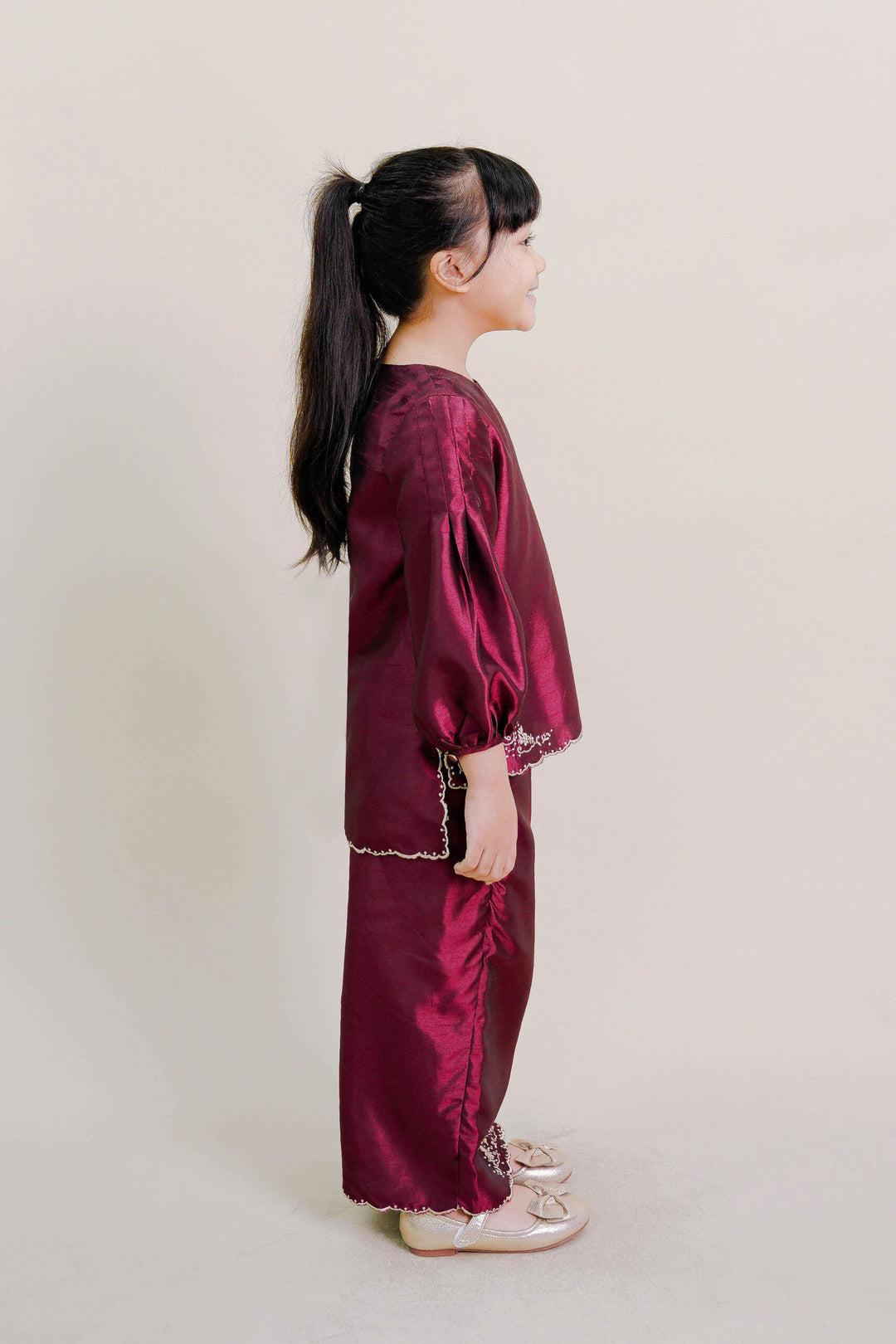 Evelyn Kids Kurung with Embroidery in Burgundy