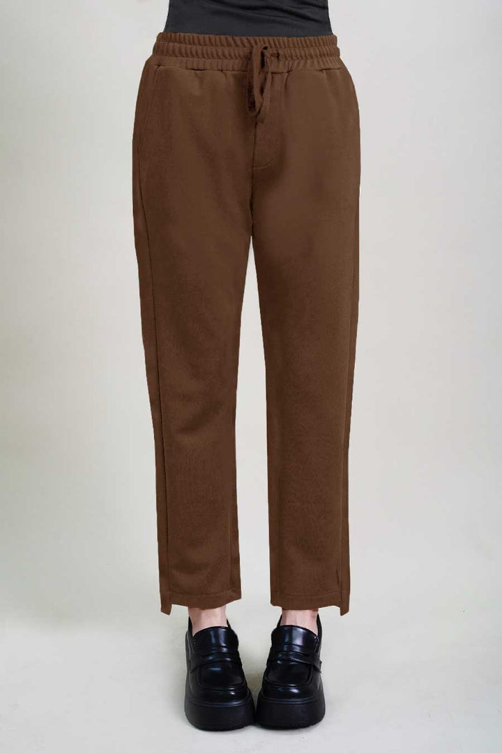 JUXTA Asymmetrical Hem Pants Brown