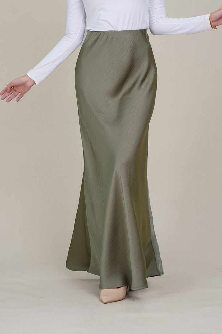Marina Satin Skirt Olive