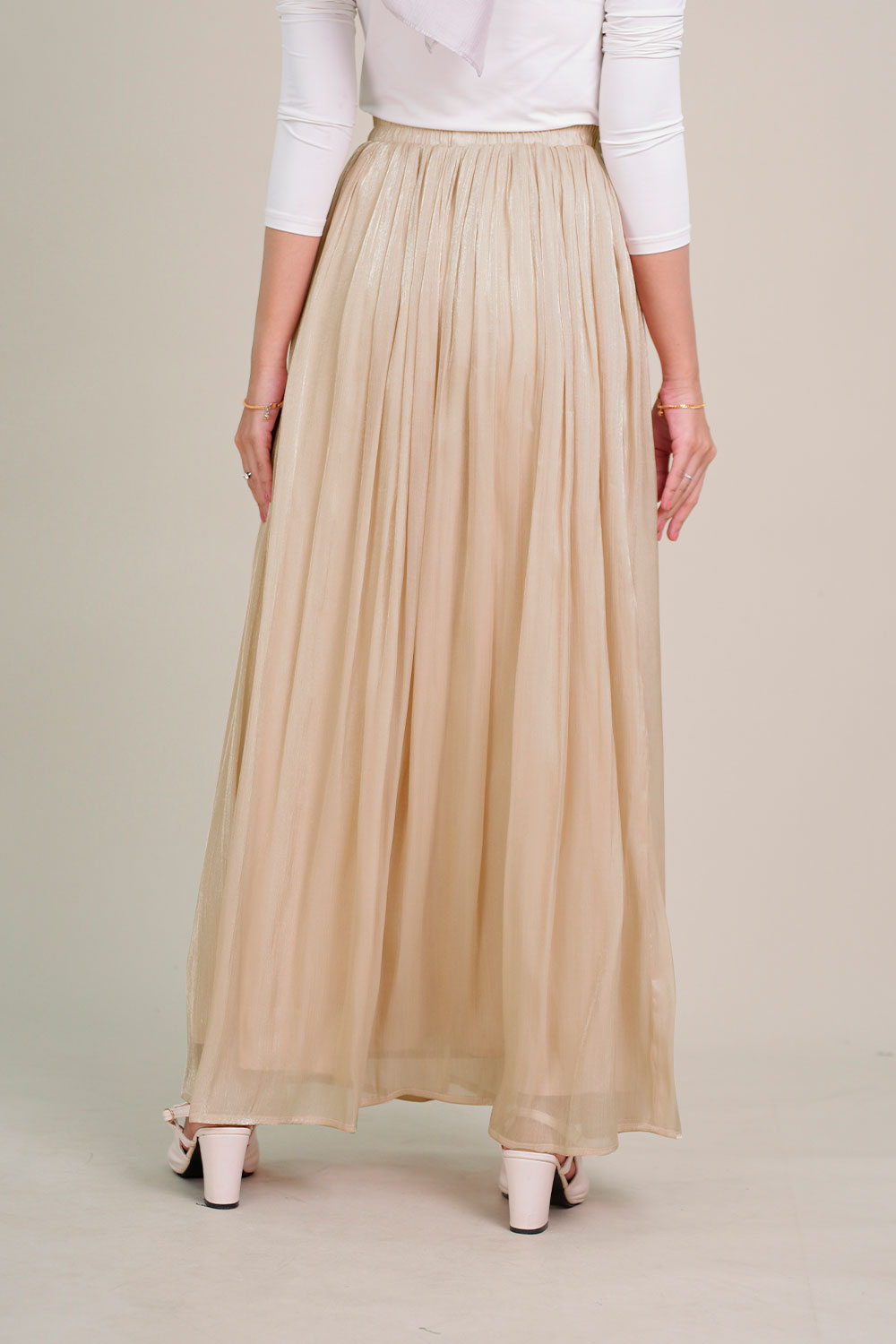 Margot Shiny Pleated Skirt Champagne