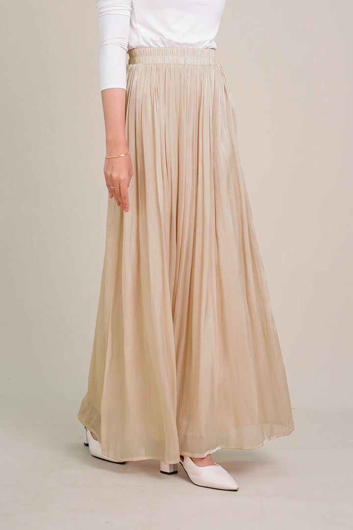Margot Shiny Pleated Skirt Champagne