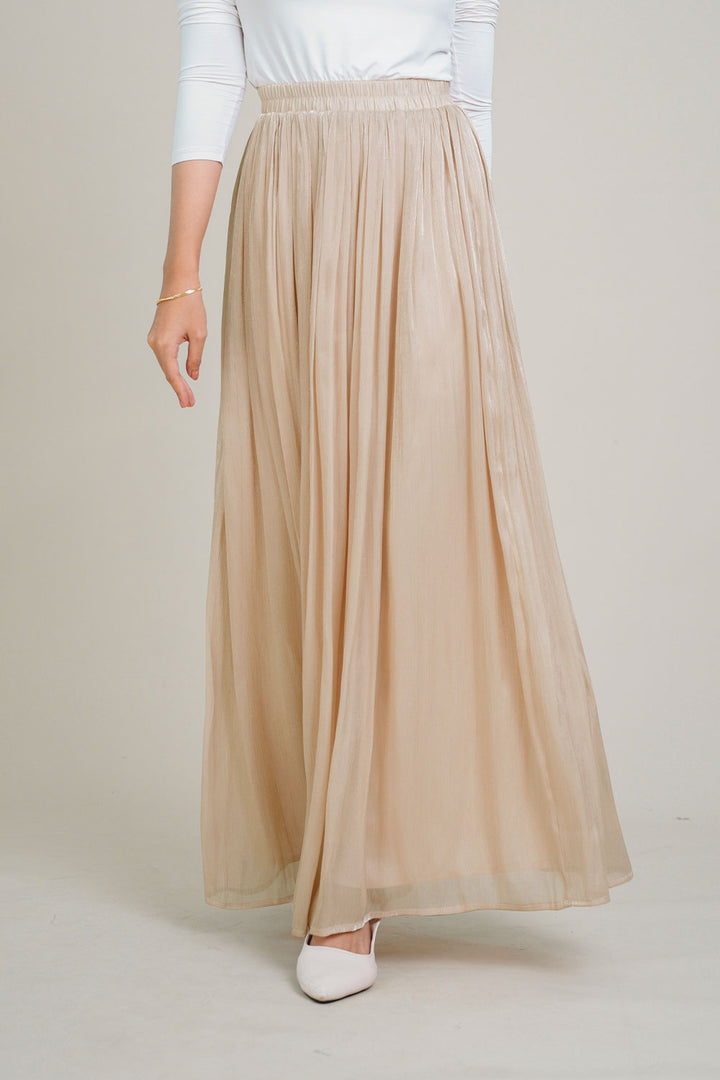 Margot Shiny Pleated Skirt Champagne