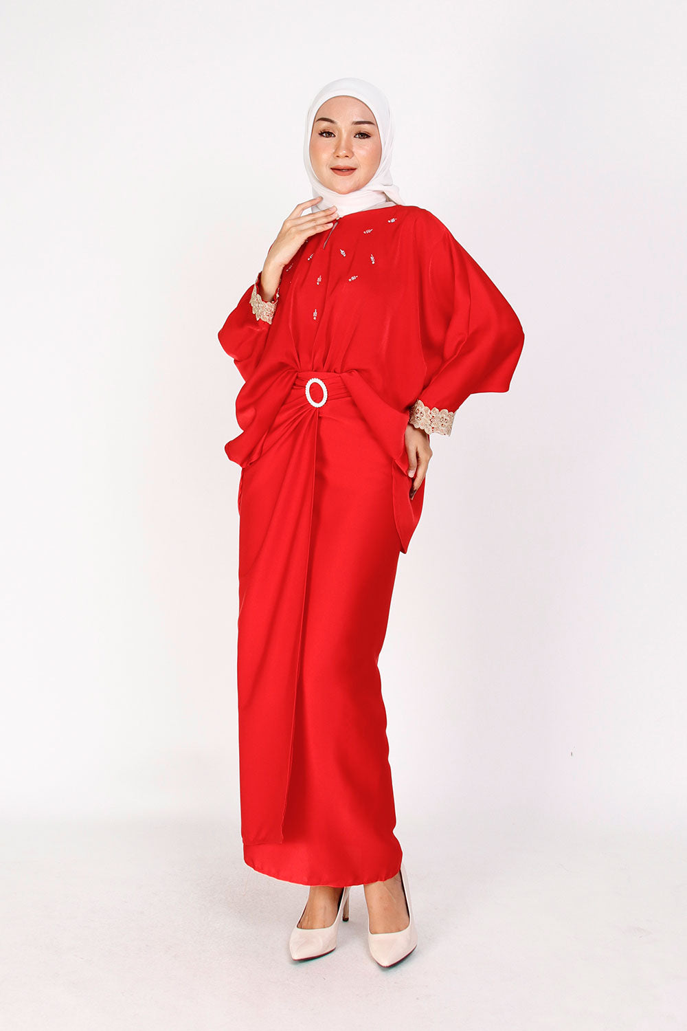 Dewi Plain Batwing Blouse Red