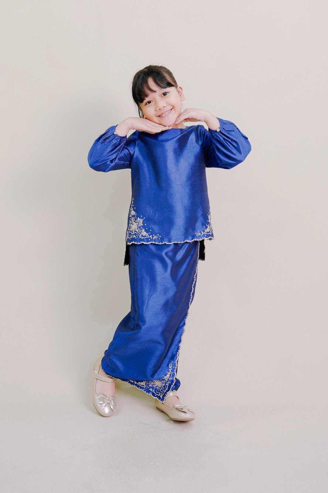 Evelyn Kids Kurung with Embroidery in Royal Blue