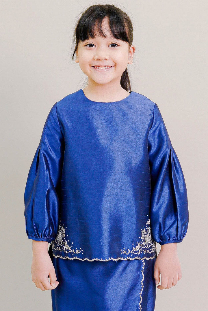 Evelyn Kids Kurung with Embroidery in Royal Blue