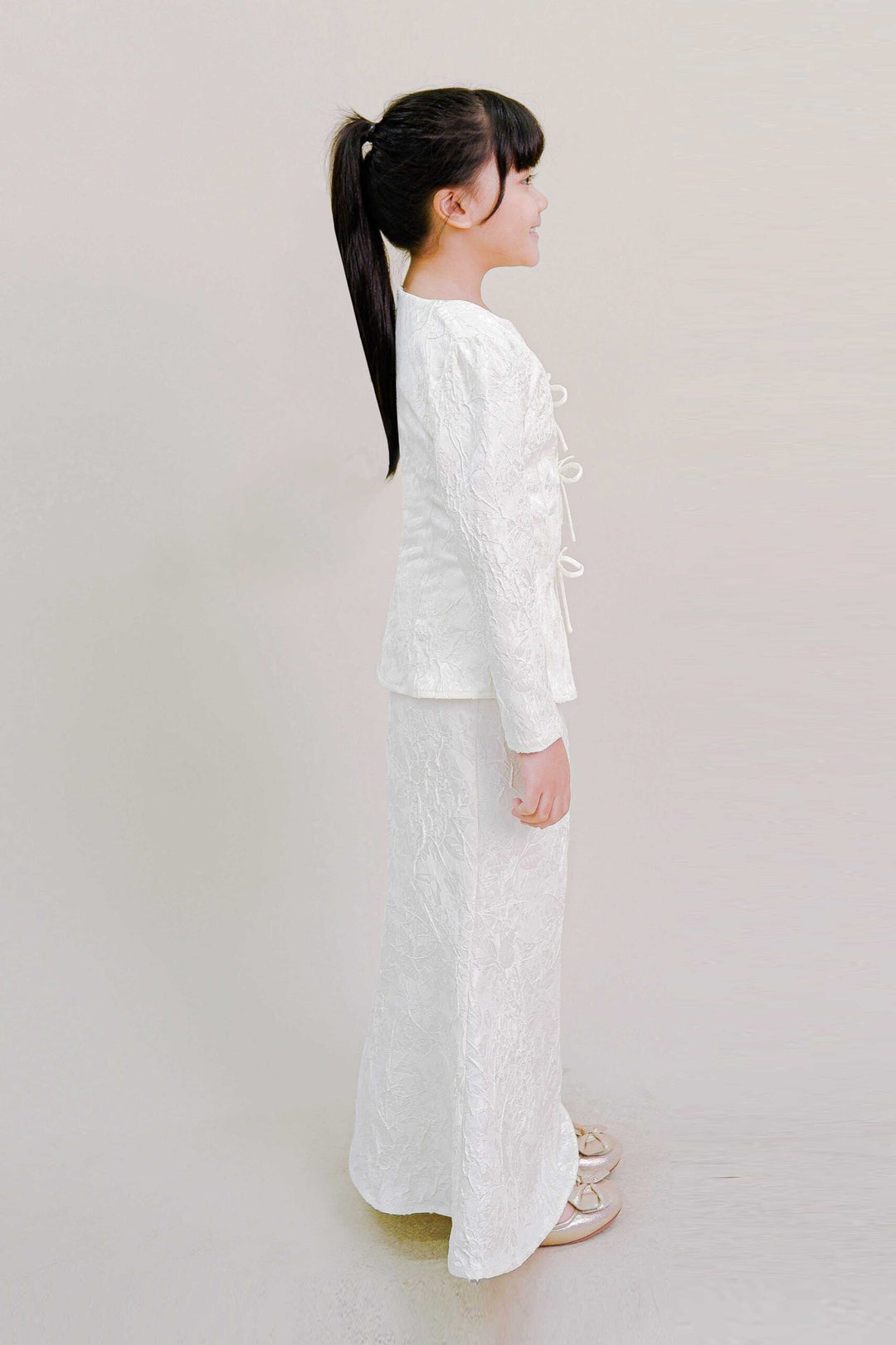 Kioshi Kids Ribbon Kurung in White