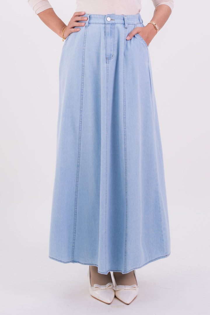 Mila Denim A-Line Skirt Light Blue