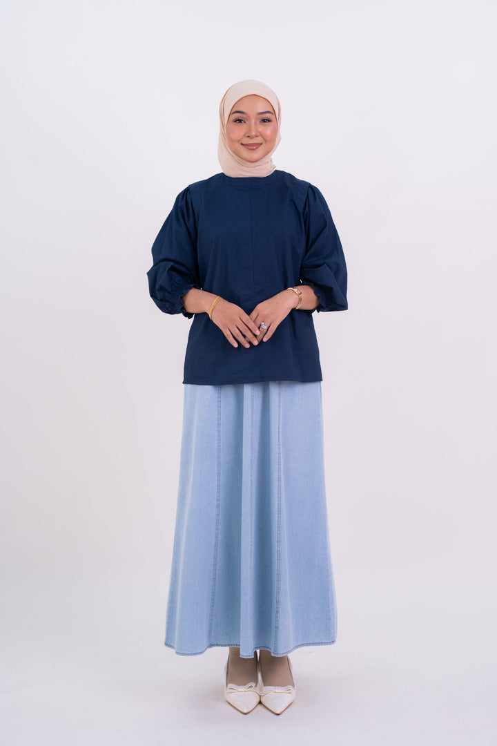 Mila Denim A-Line Skirt Light Blue