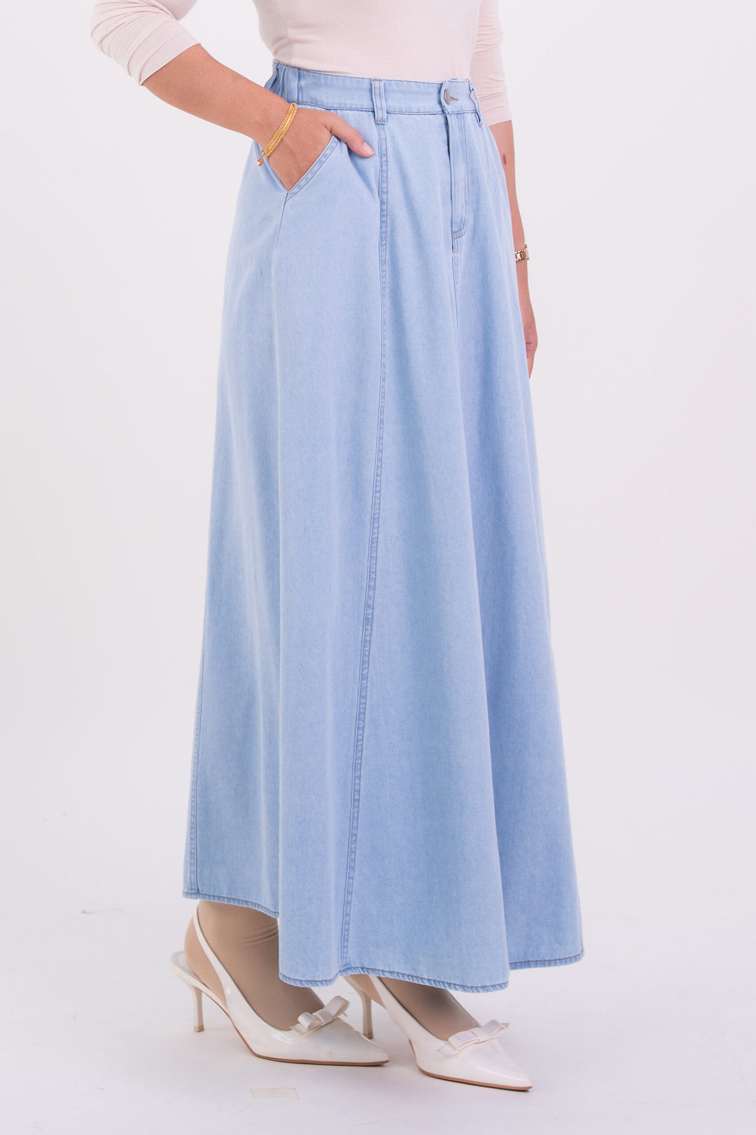 Mila Denim A-Line Skirt Light Blue