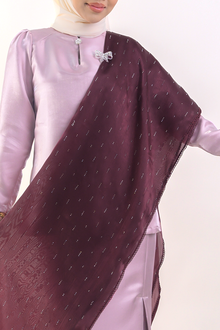Maharani Embellished Organdy Selendang Burgundy