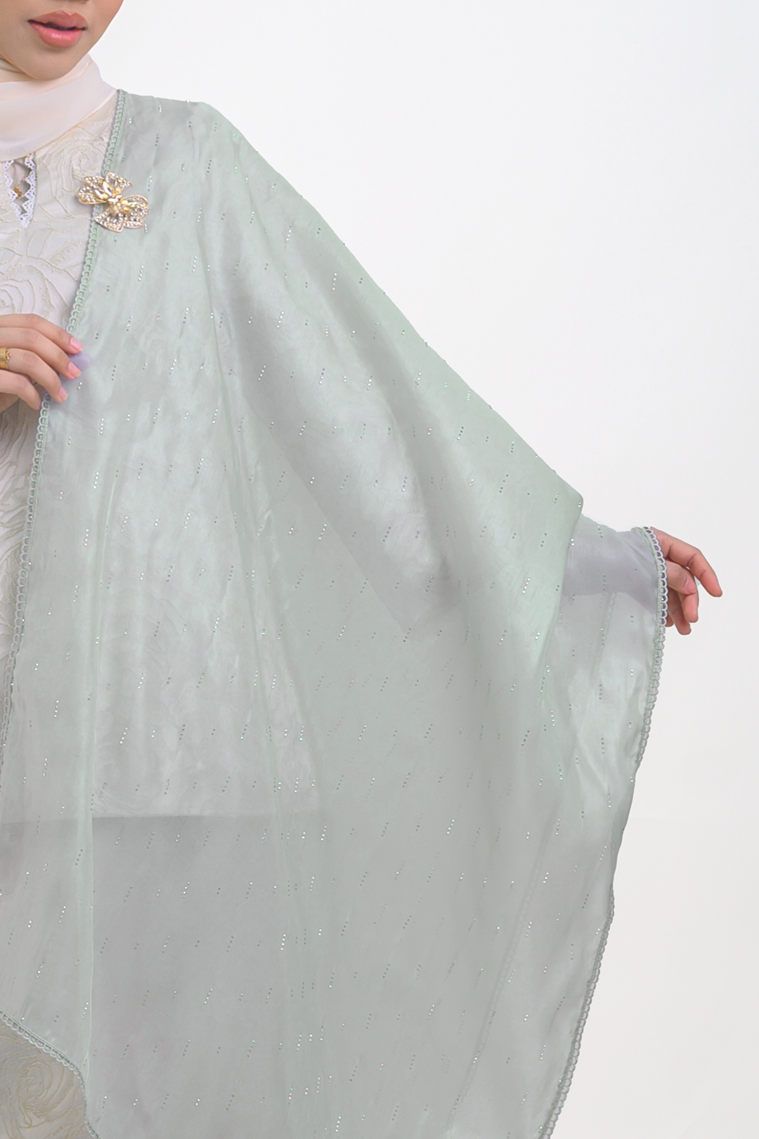Maharani Embellished Organdy Selendang Mint Green