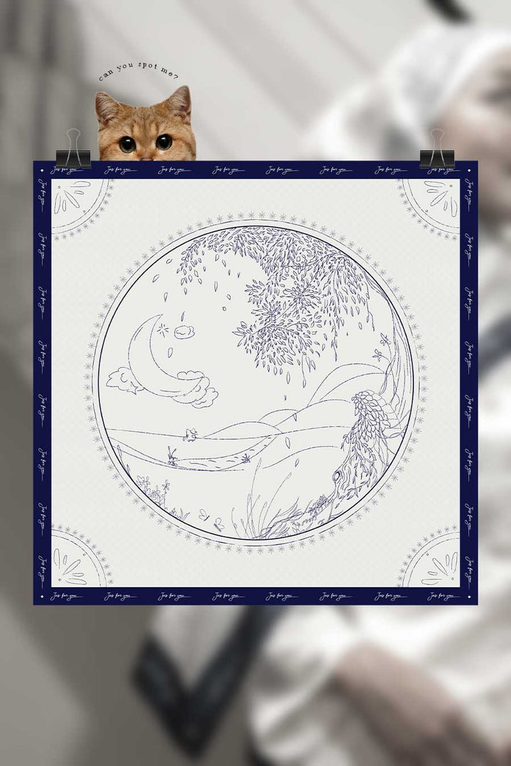 Khadeeja Satin Printed Square Navy