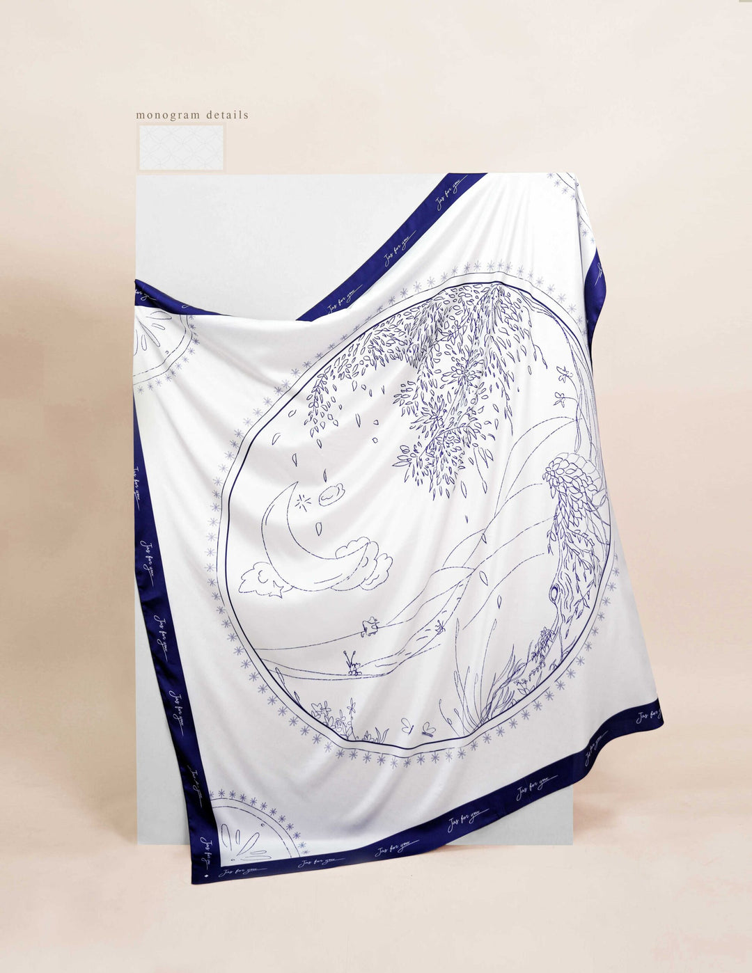 Khadeeja Satin Printed Square Navy