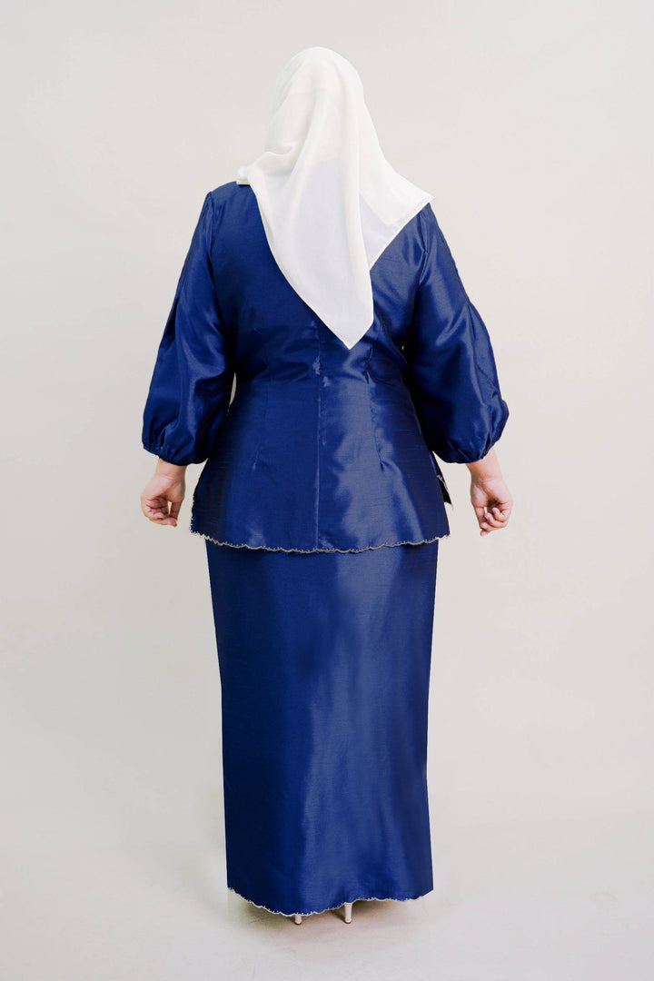 Evelyn Plus Size Kurung with Embroidery in Royal Blue