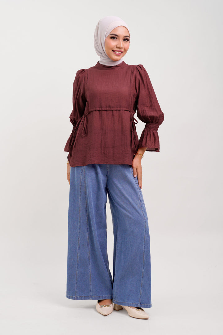 Qiena Linen Blouse Copper Red