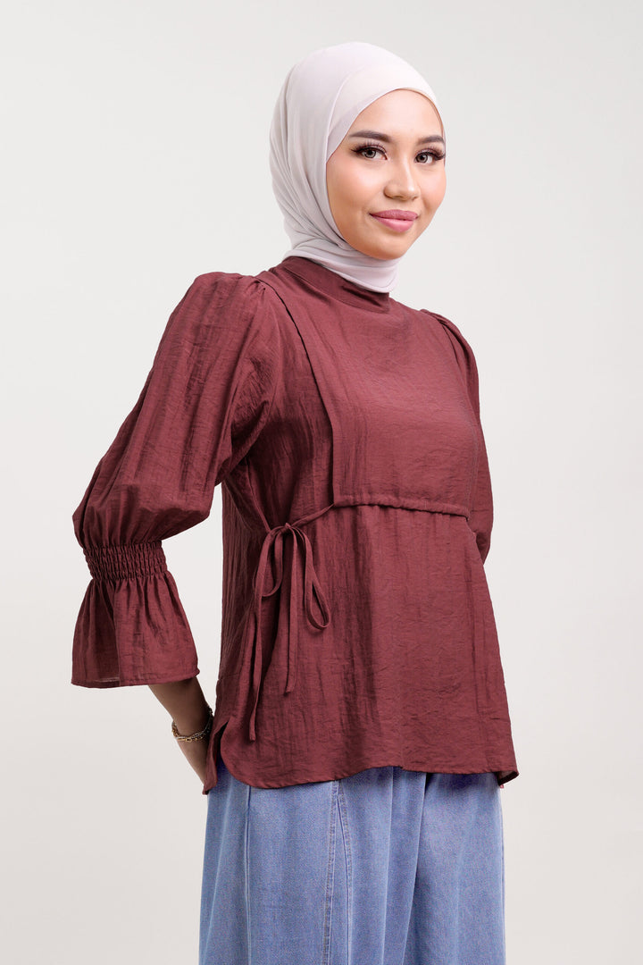 Qiena Linen Blouse Copper Red