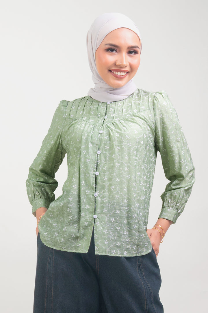 Ivy Floral Printed Blouse Soft Green