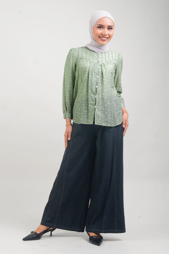 Ivy Floral Printed Blouse Soft Green