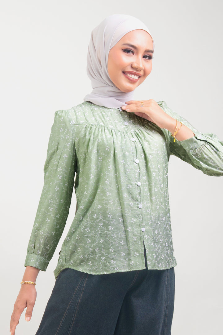 Ivy Floral Printed Blouse Soft Green
