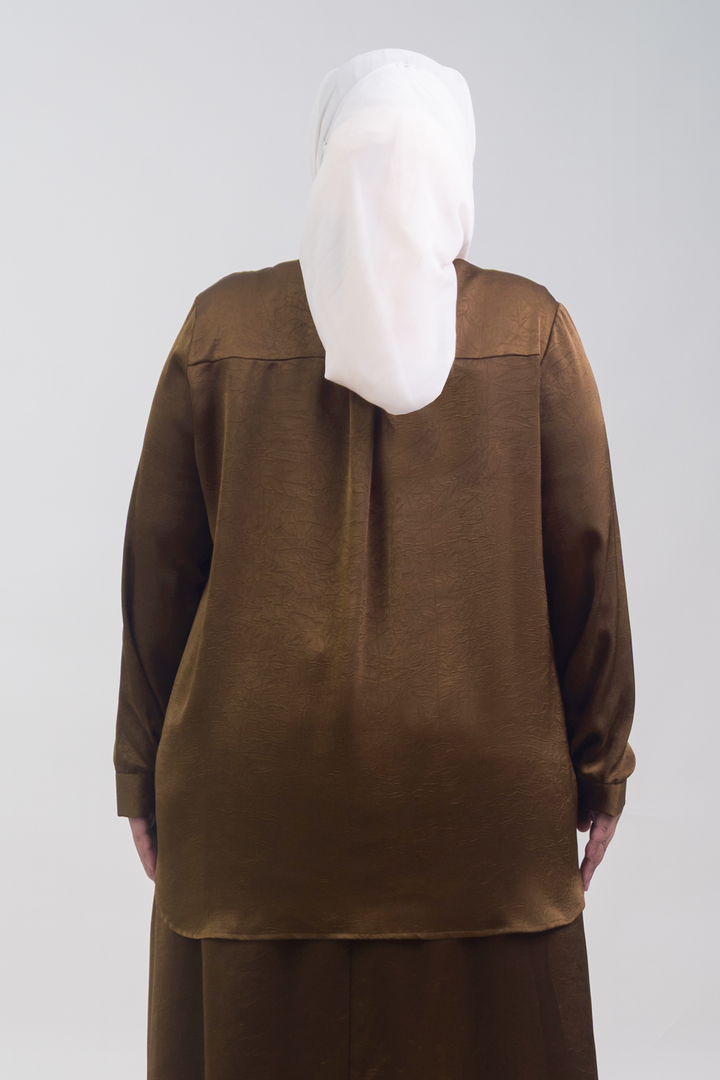 Isabelle Plus Size Satin Ruffled Blouse Rich Brown