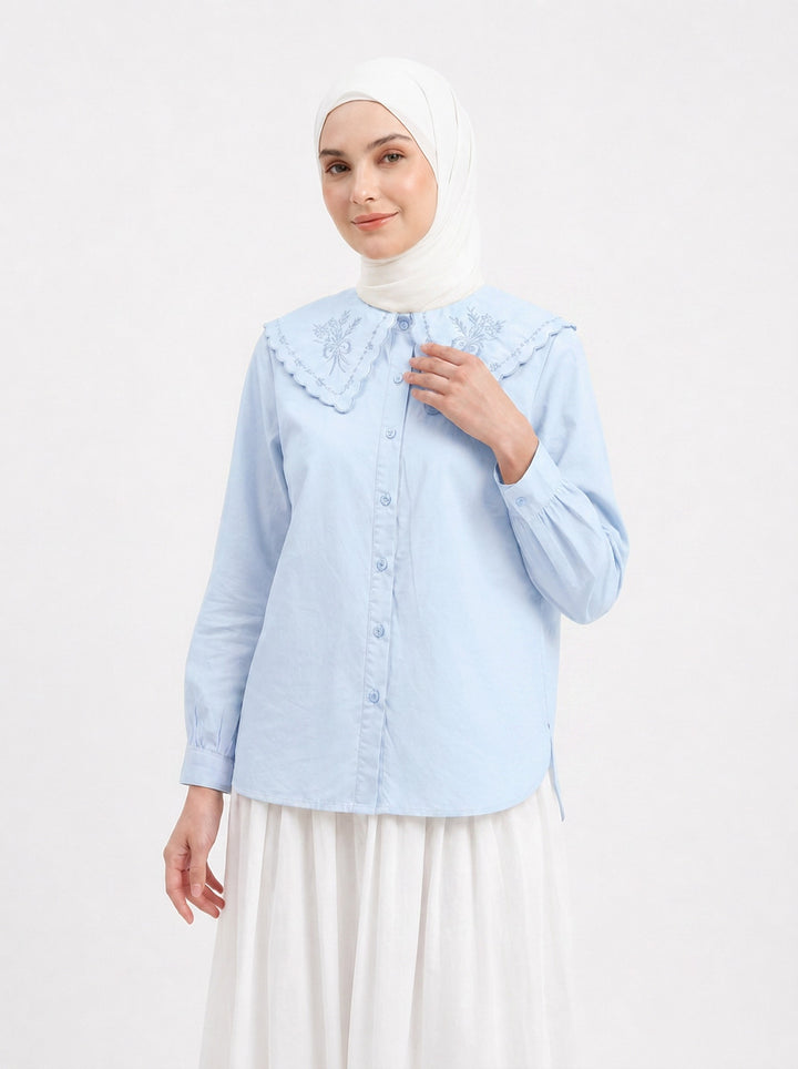 Twila Pilgrim Collar Cotton Blend Blouse