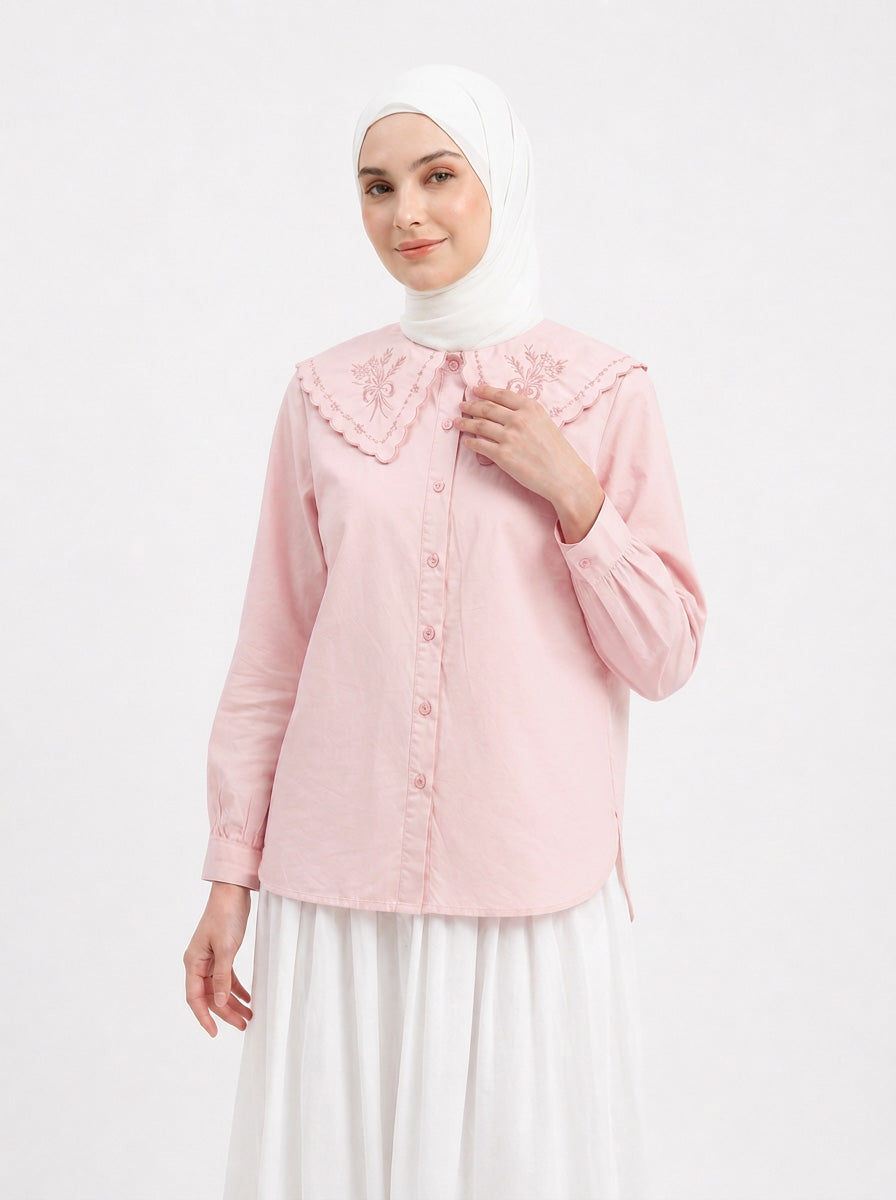 Twila Pilgrim Collar Cotton Blend Blouse