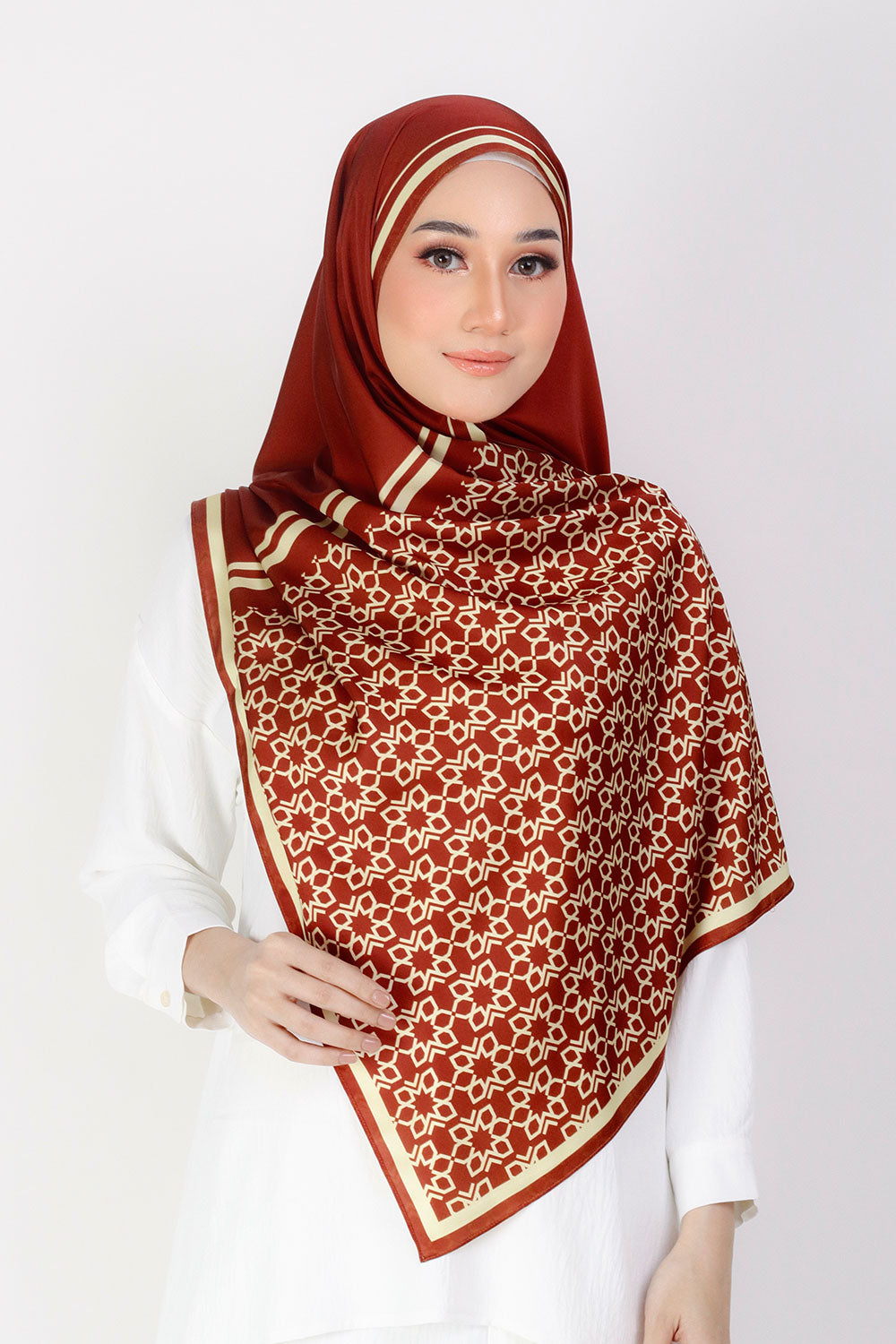 Zahra Printed Shawl Brick Red