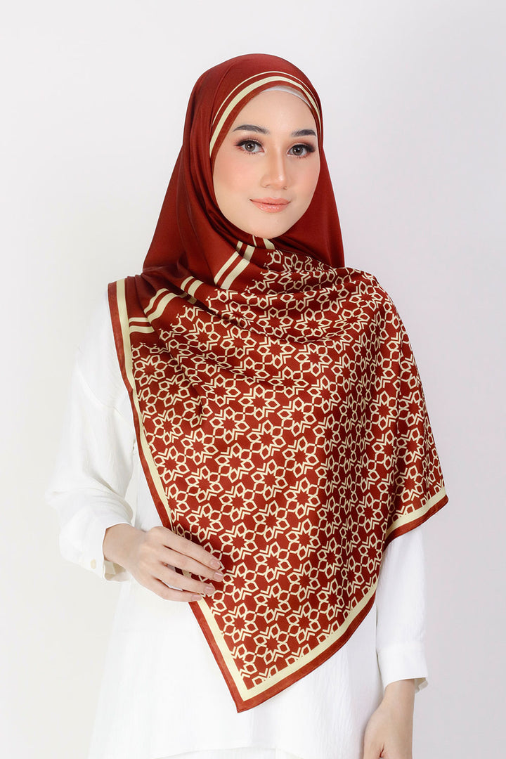 Zahra Printed Shawl Brick Red