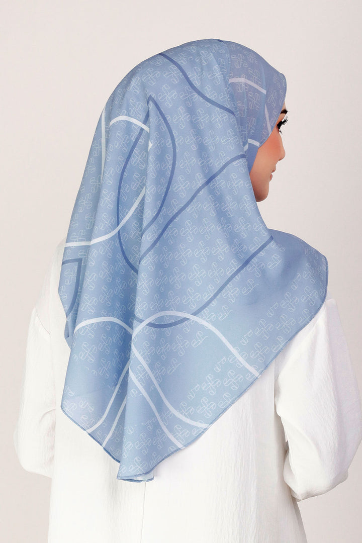 Jasmina Monogram Printed Shawl Blue