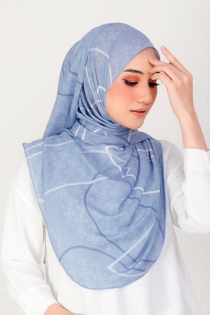 Jasmina Monogram Printed Shawl Blue