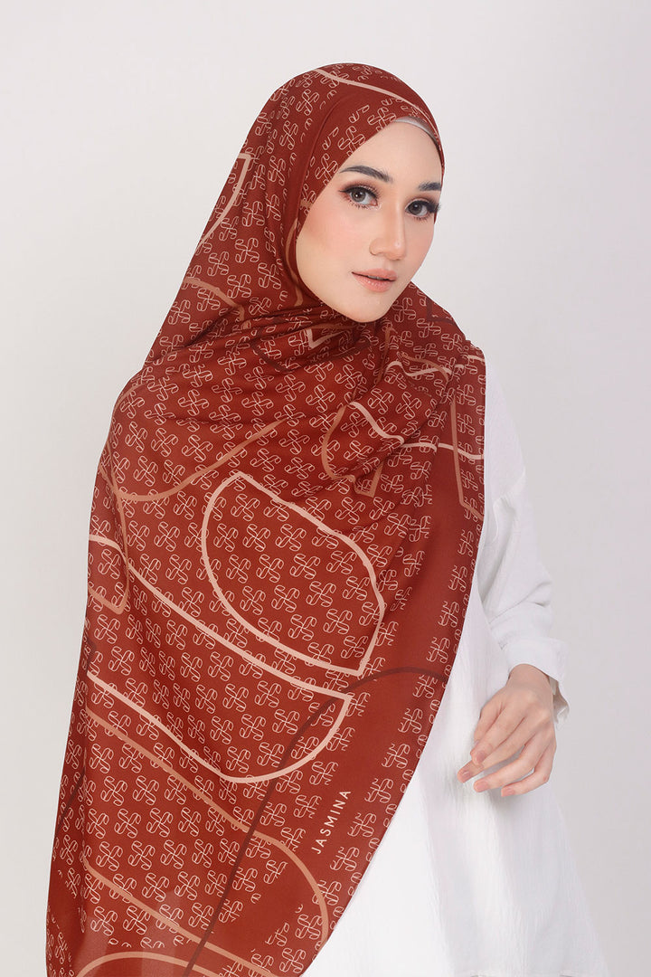 Jasmina Monogram Printed Shawl Burnt Orange