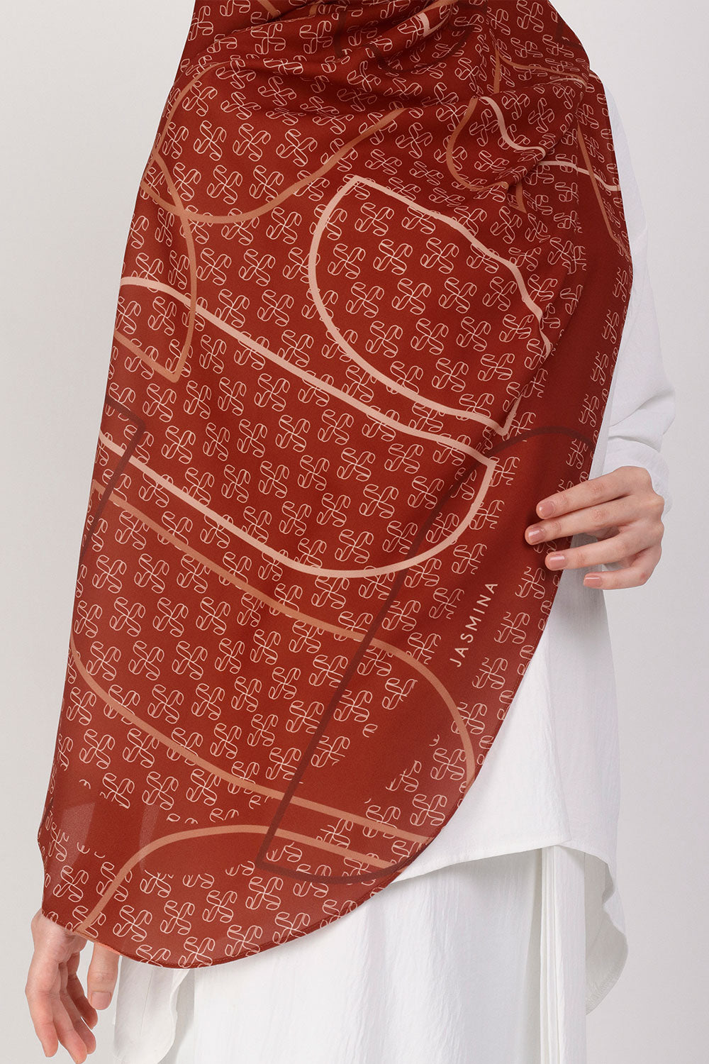 Jasmina Monogram Printed Shawl Burnt Orange