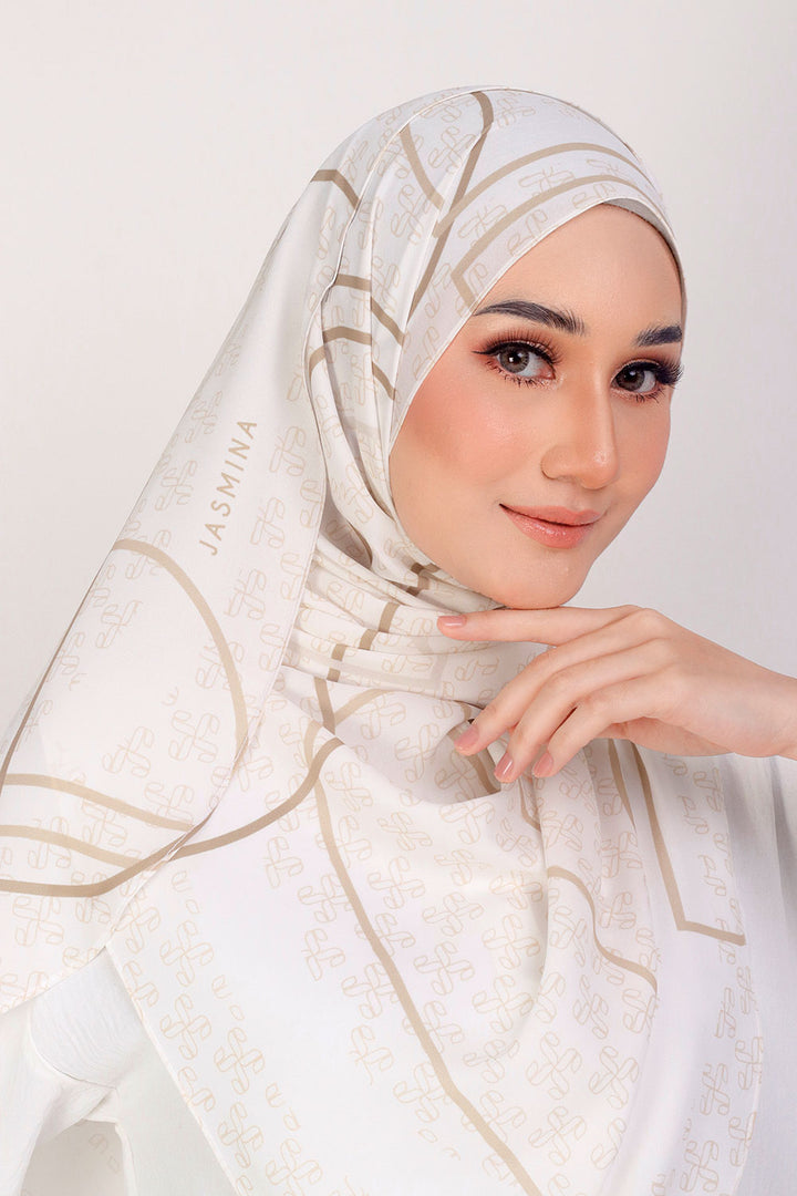 Jasmina Monogram Printed Shawl White