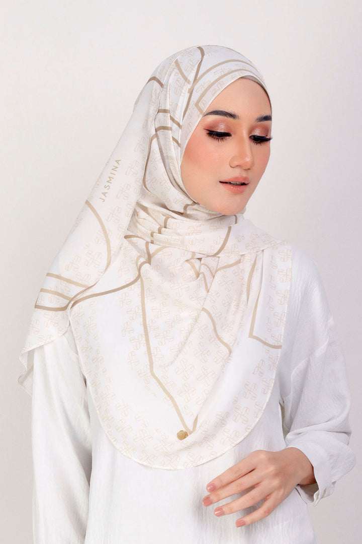 Jasmina Monogram Printed Shawl White