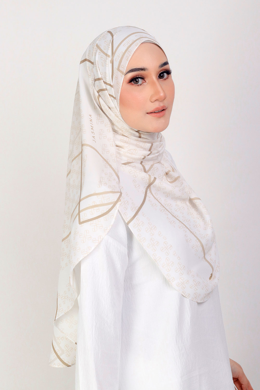 Jasmina Monogram Printed Shawl White