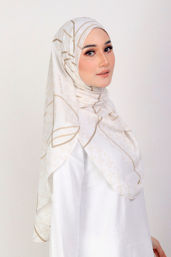 Jasmina Monogram Printed Shawl White