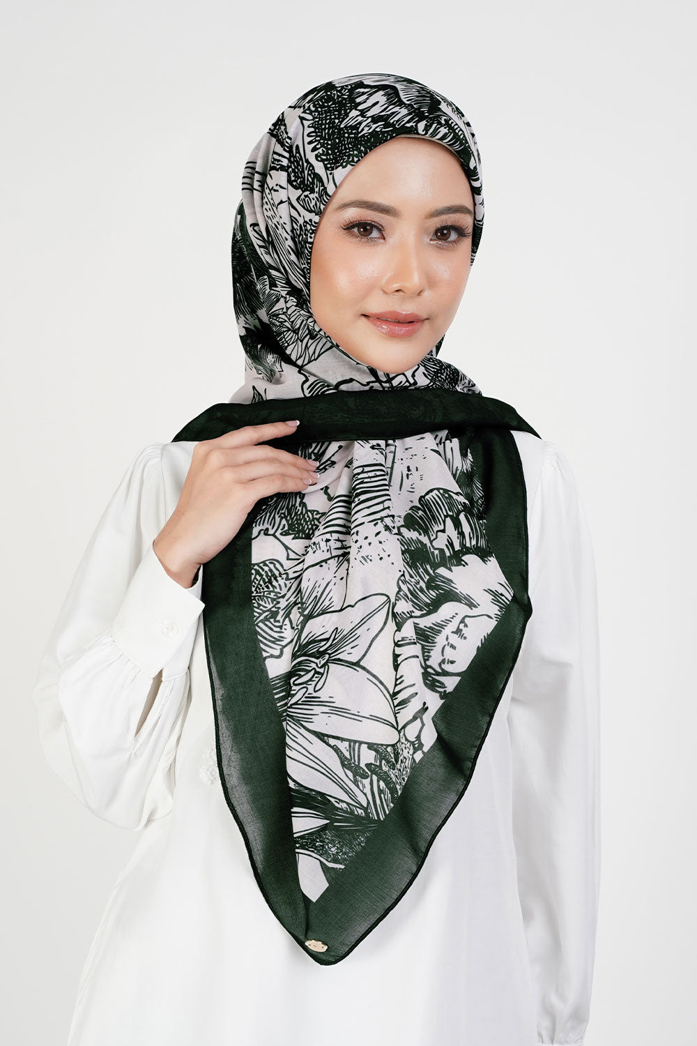 TUDUNG-HIJAB-SQUARE-SCARVES-FLORAL-PASTEL-MINIMALIST-MODERN-BAWAL-COTTON-39-TD-795-DARK-GREEN