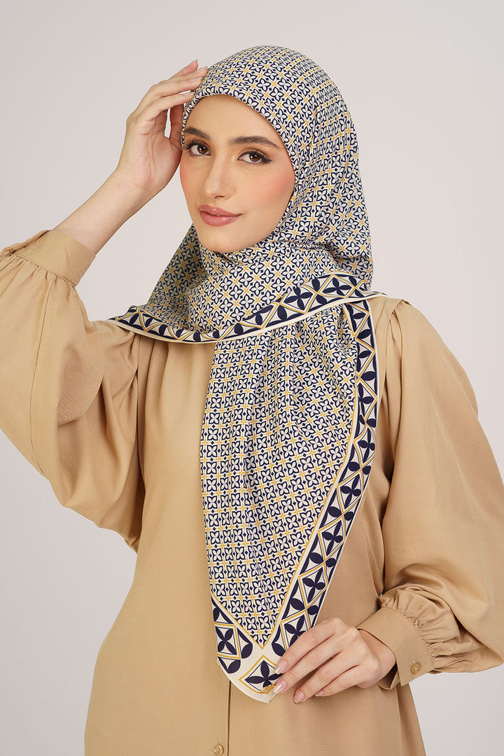 Indira Chiffon Printed Square Navy