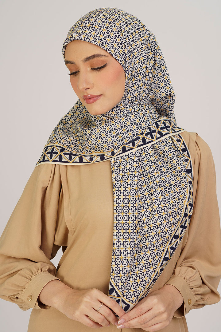 Indira Chiffon Printed Square Navy