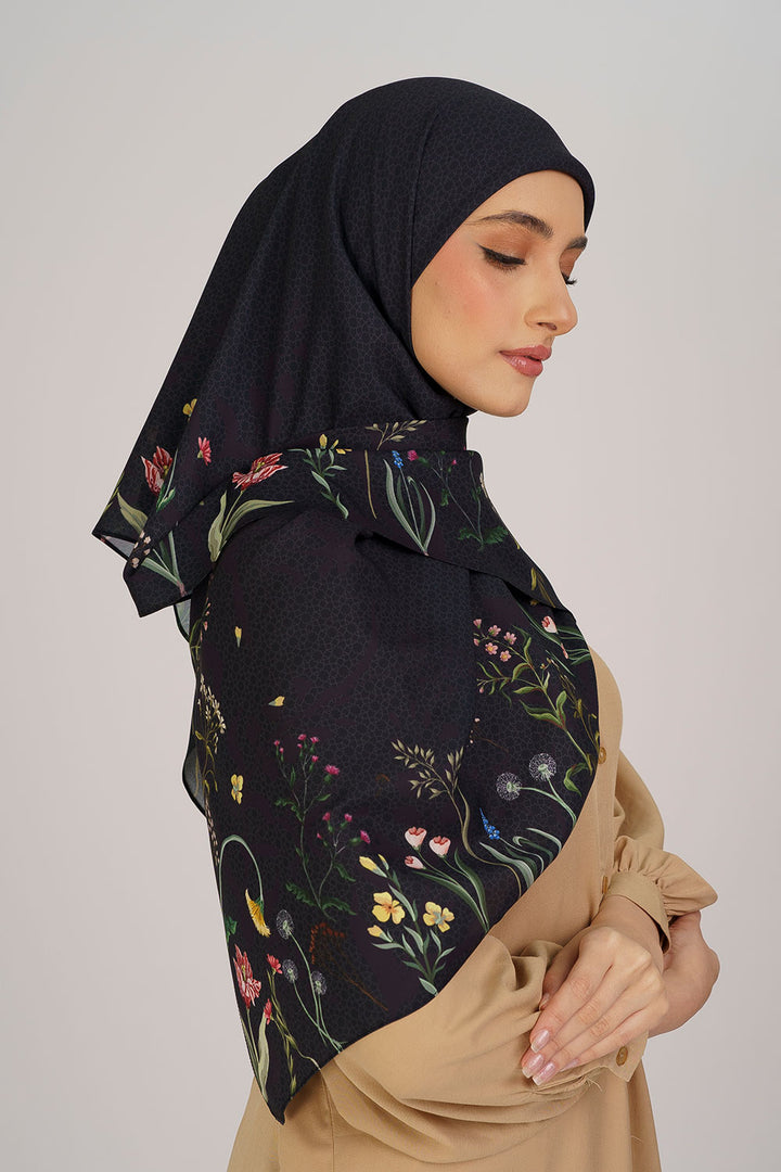 Mesha Chiffon Printed Square Black