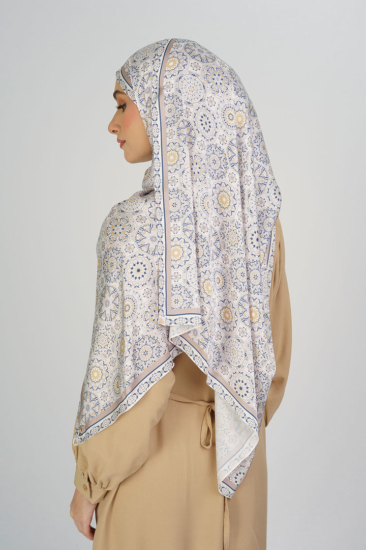 Tanisha Satin Printed Shawl Blue