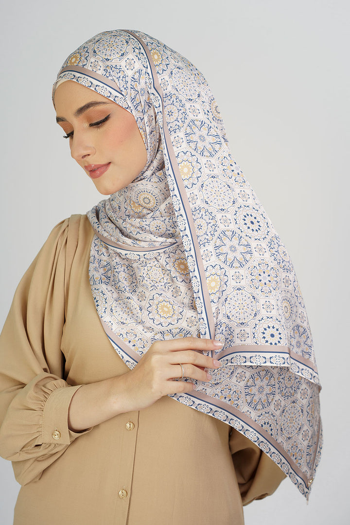 Tanisha Satin Printed Shawl Blue